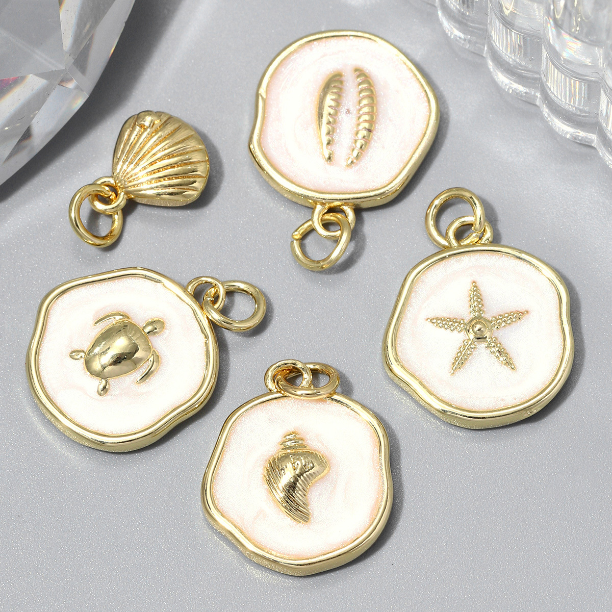 6pcs/pack White Enamel Whale Starfish Copper Zircon DIY Charms Women Shell Necklace Pendant Bracelet Making Ocean Style Jewelry