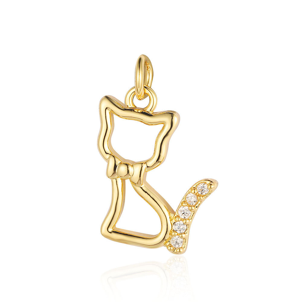 6pcs/pack Copper Zircon Airplane DIY Bracelet Charms Women Hollow Heart Sitting Cat Swallow Star Pendants Necklace Making Jewelry