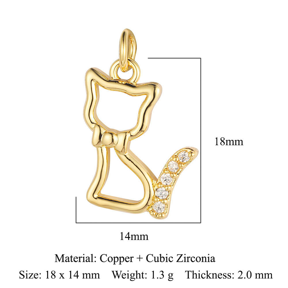 6pcs/pack Copper Zircon Airplane DIY Bracelet Charms Women Hollow Heart Sitting Cat Swallow Star Pendants Necklace Making Jewelry