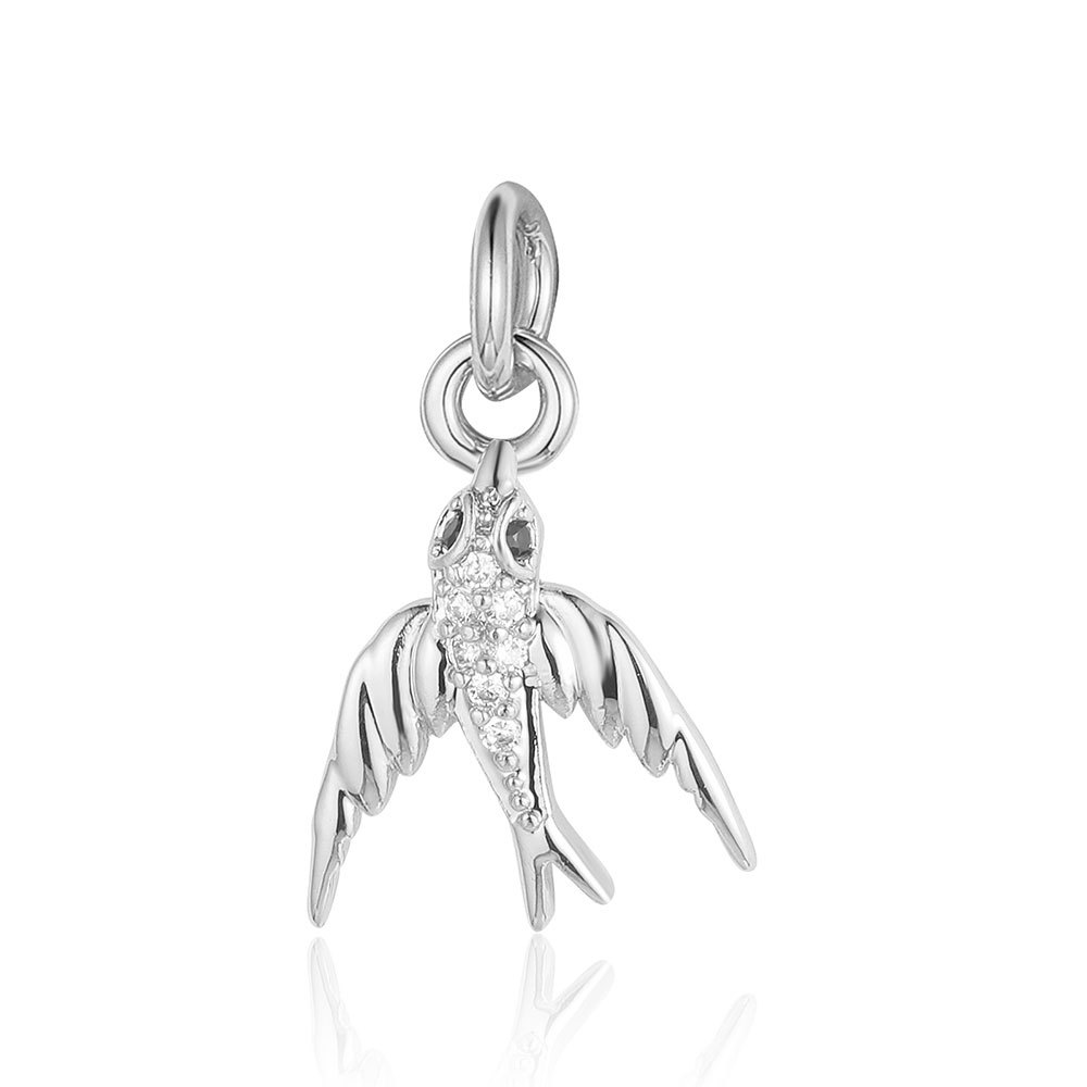 6pcs/pack Copper Zircon Airplane DIY Bracelet Charms Women Hollow Heart Sitting Cat Swallow Star Pendants Necklace Making Jewelry