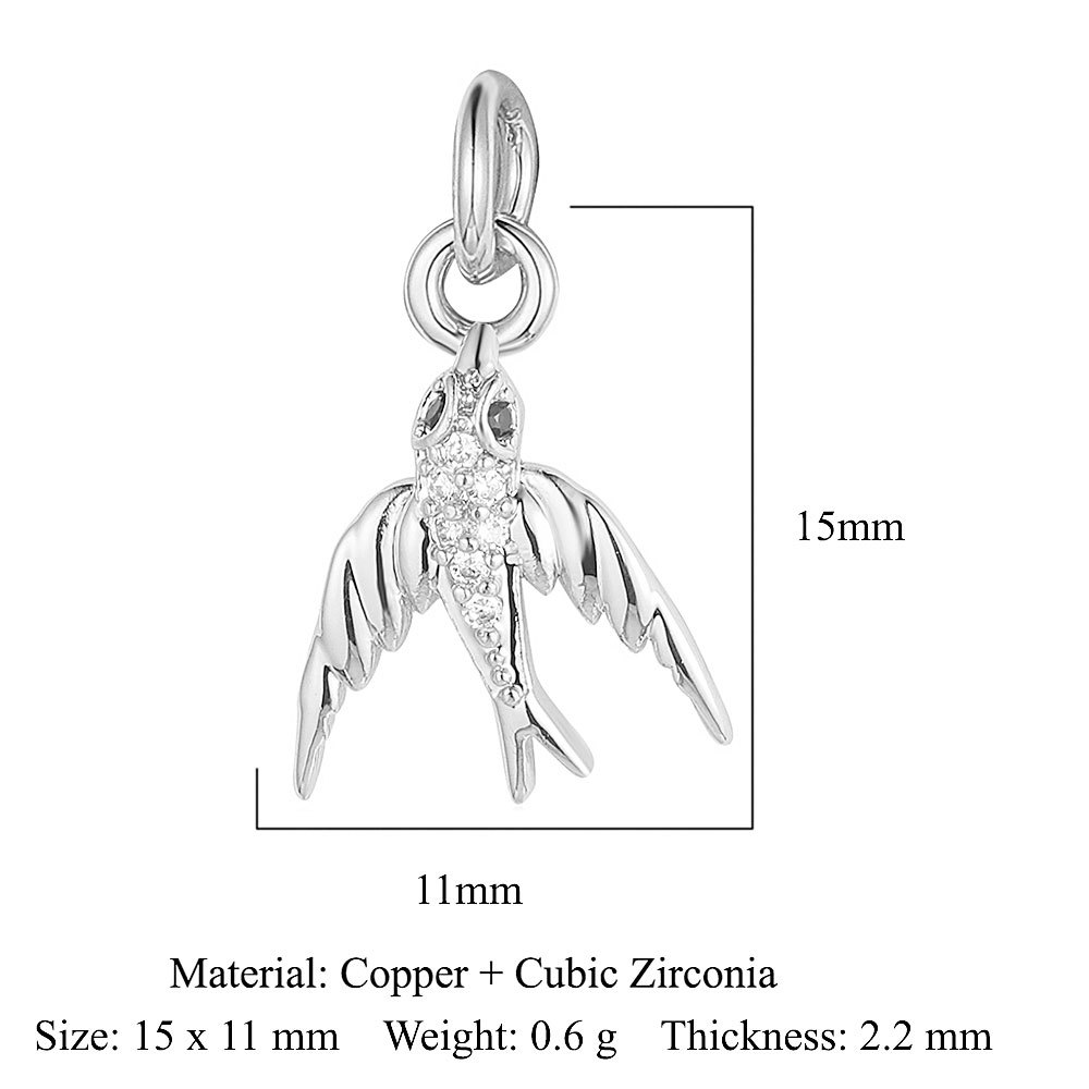 6pcs/pack Copper Zircon Airplane DIY Bracelet Charms Women Hollow Heart Sitting Cat Swallow Star Pendants Necklace Making Jewelry