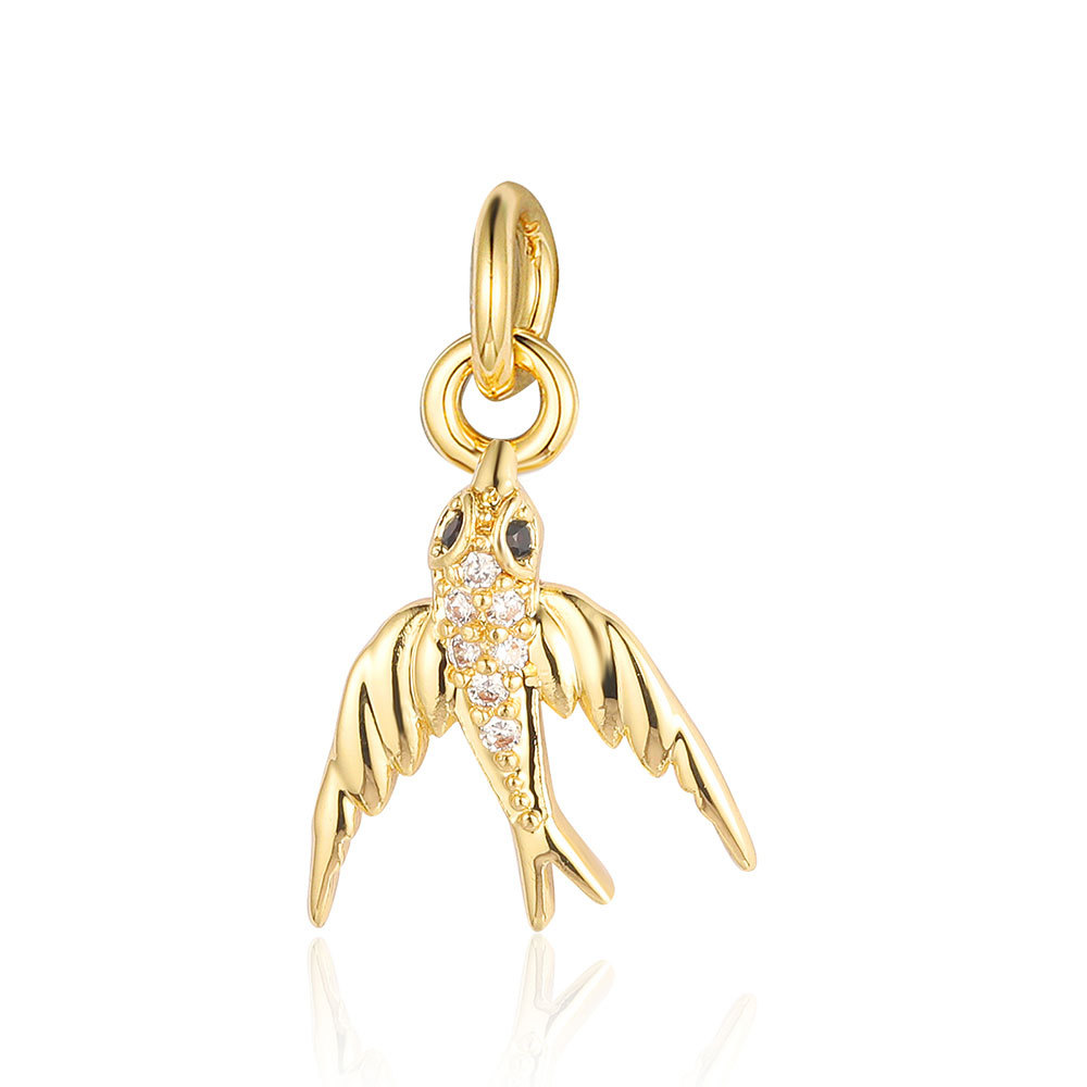 6pcs/pack Copper Zircon Airplane DIY Bracelet Charms Women Hollow Heart Sitting Cat Swallow Star Pendants Necklace Making Jewelry