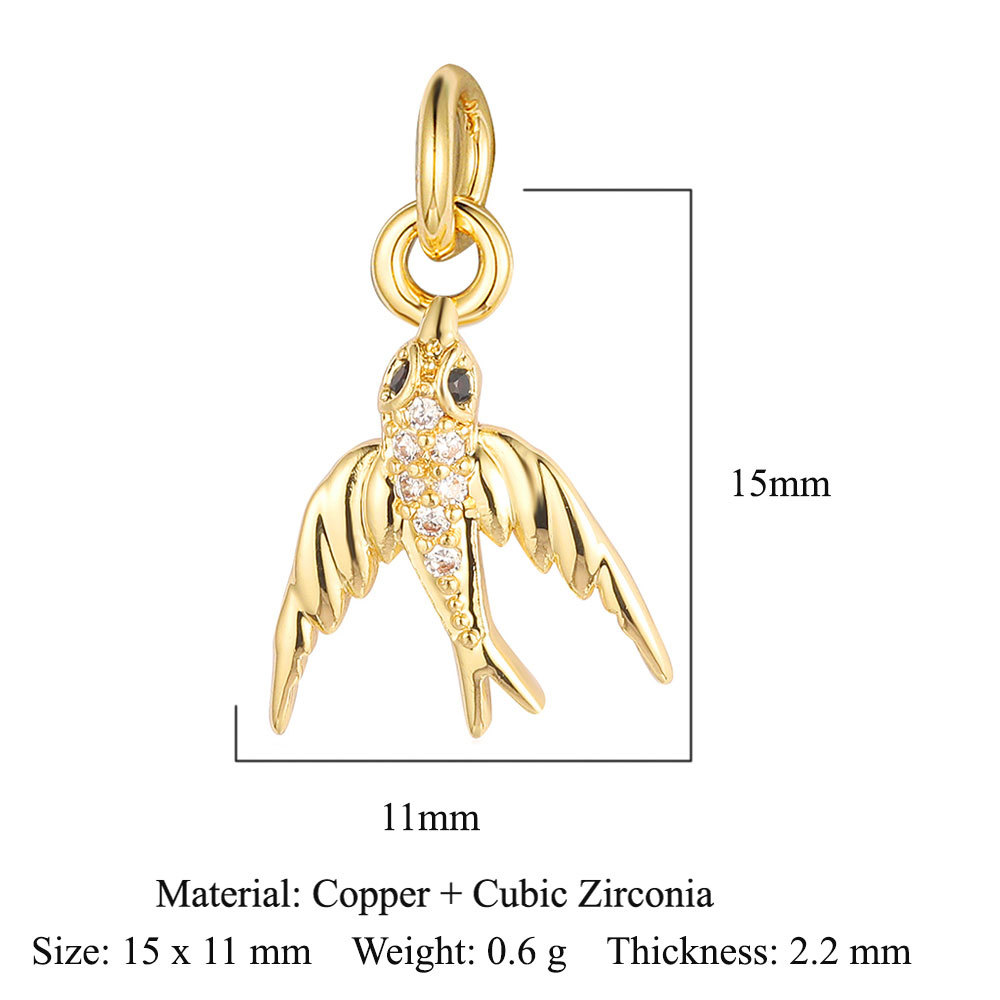 6pcs/pack Copper Zircon Airplane DIY Bracelet Charms Women Hollow Heart Sitting Cat Swallow Star Pendants Necklace Making Jewelry