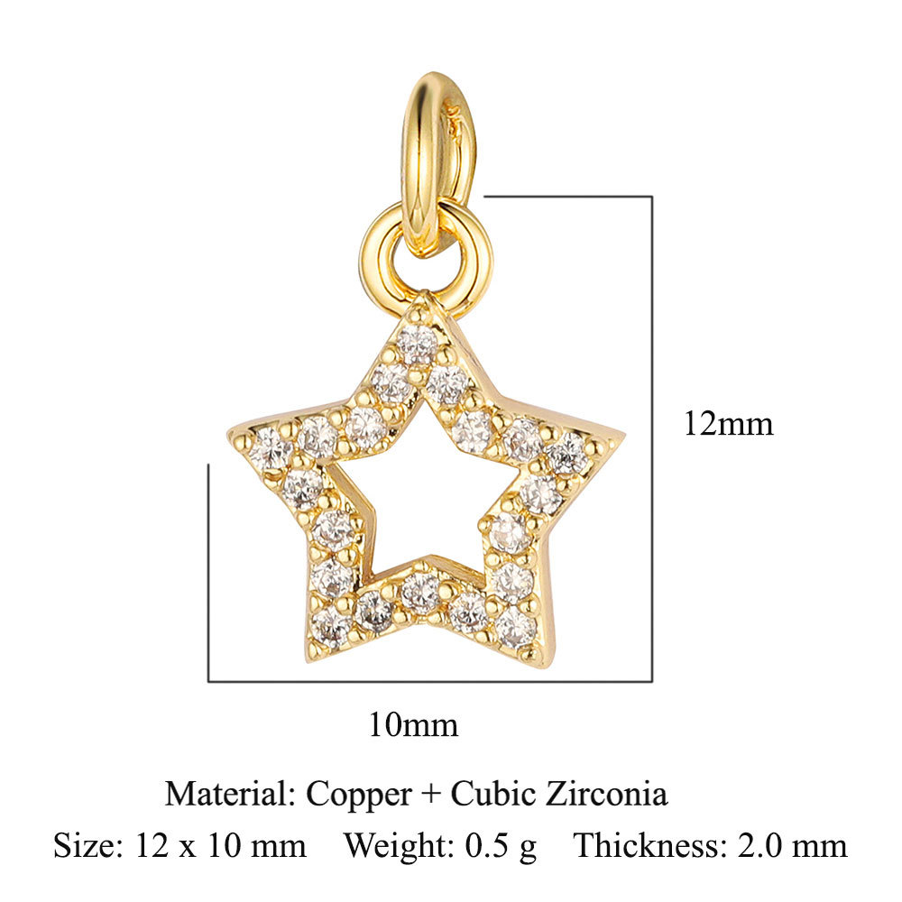 6pcs/pack Copper Zircon Airplane DIY Bracelet Charms Women Hollow Heart Sitting Cat Swallow Star Pendants Necklace Making Jewelry