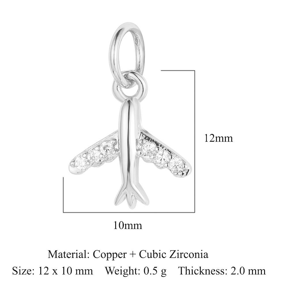 6pcs/pack Copper Zircon Airplane DIY Bracelet Charms Women Hollow Heart Sitting Cat Swallow Star Pendants Necklace Making Jewelry