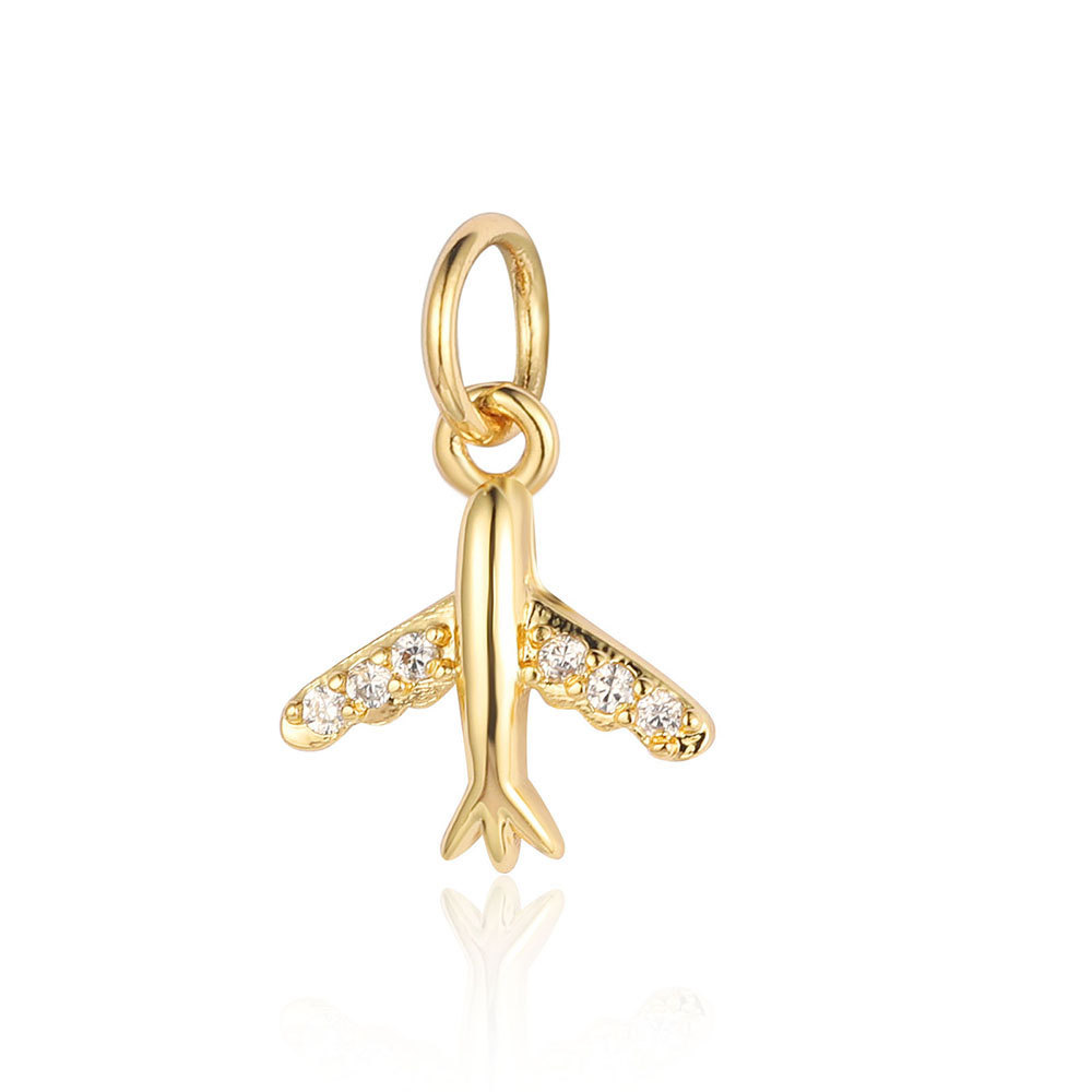 6pcs/pack Copper Zircon Airplane DIY Bracelet Charms Women Hollow Heart Sitting Cat Swallow Star Pendants Necklace Making Jewelry