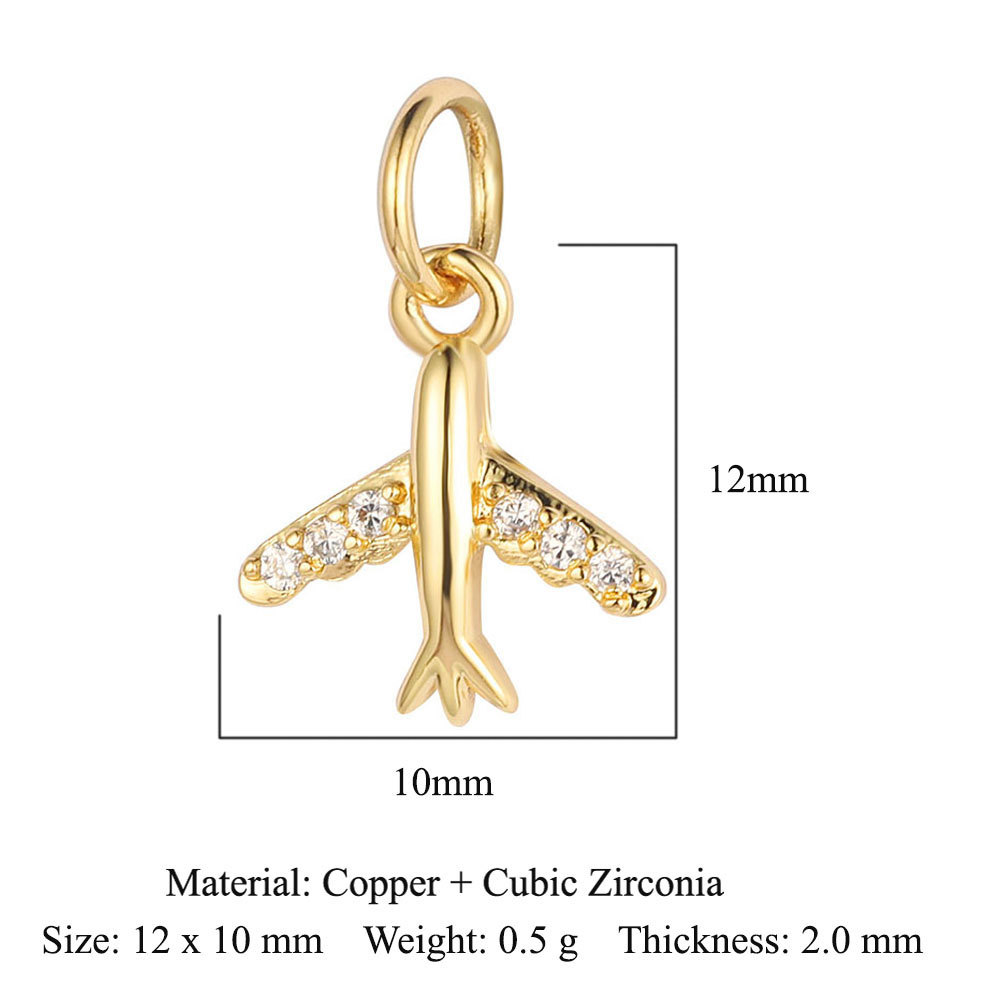 6pcs/pack Copper Zircon Airplane DIY Bracelet Charms Women Hollow Heart Sitting Cat Swallow Star Pendants Necklace Making Jewelry