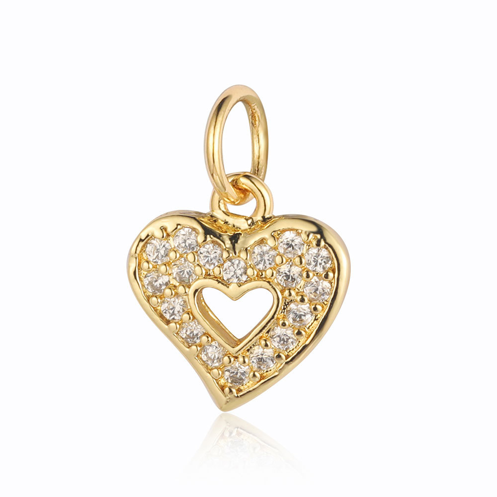6pcs/pack Copper Zircon Airplane DIY Bracelet Charms Women Hollow Heart Sitting Cat Swallow Star Pendants Necklace Making Jewelry
