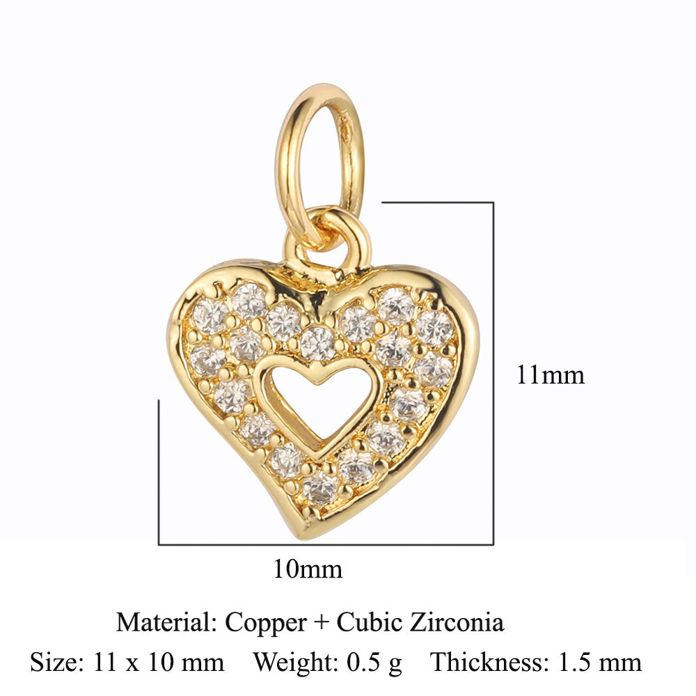 6pcs/pack Copper Zircon Airplane DIY Bracelet Charms Women Hollow Heart Sitting Cat Swallow Star Pendants Necklace Making Jewelry