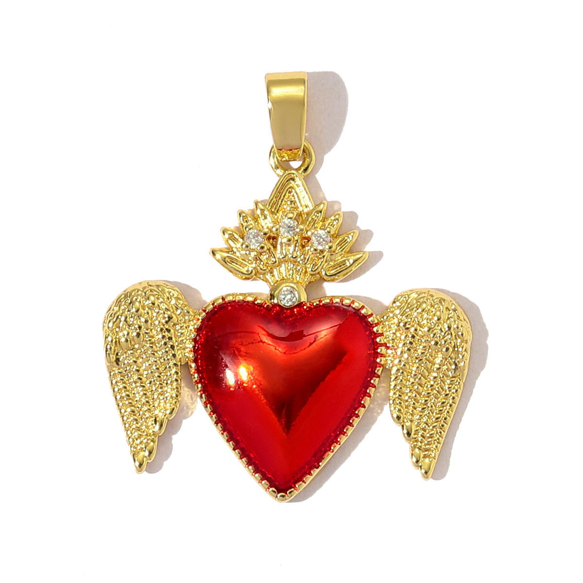 6pcs/pack Luxury 18k Real Gold Cubic Zircon Angel Wing Heart Charms Copper CZ Love Pendants For DIY Jewelry Necklace Making
