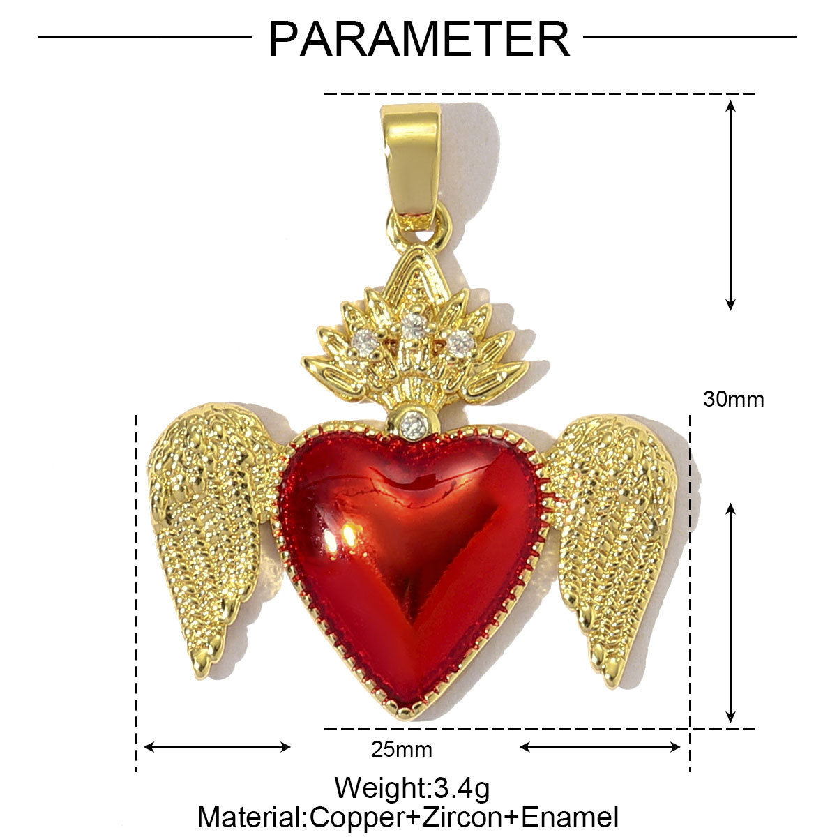 6pcs/pack Luxury 18k Real Gold Cubic Zircon Angel Wing Heart Charms Copper CZ Love Pendants For DIY Jewelry Necklace Making