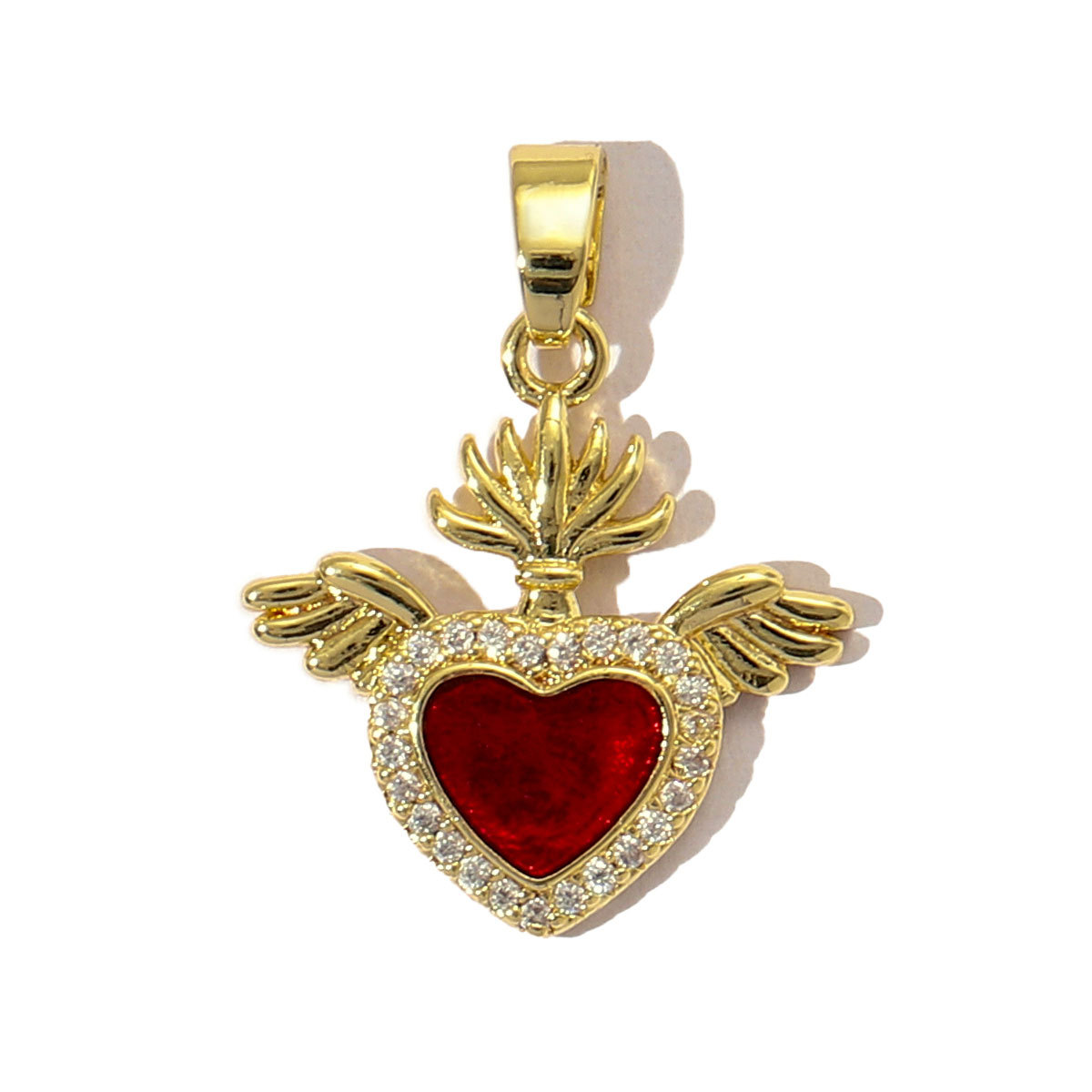 6pcs/pack Luxury 18k Real Gold Cubic Zircon Angel Wing Heart Charms Copper CZ Love Pendants For DIY Jewelry Necklace Making