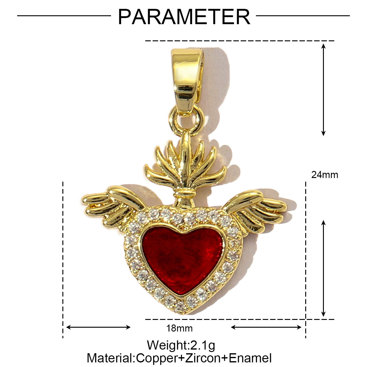 6pcs/pack Luxury 18k Real Gold Cubic Zircon Angel Wing Heart Charms Copper CZ Love Pendants For DIY Jewelry Necklace Making