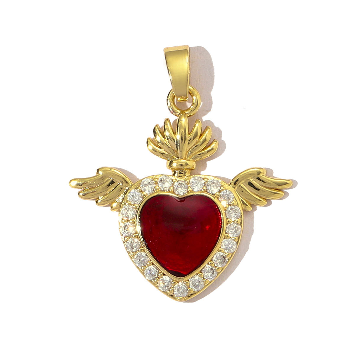 6pcs/pack Luxury 18k Real Gold Cubic Zircon Angel Wing Heart Charms Copper CZ Love Pendants For DIY Jewelry Necklace Making