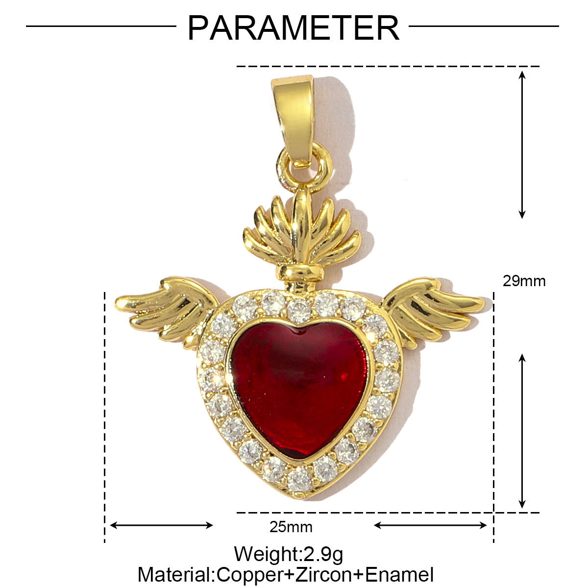 6pcs/pack Luxury 18k Real Gold Cubic Zircon Angel Wing Heart Charms Copper CZ Love Pendants For DIY Jewelry Necklace Making