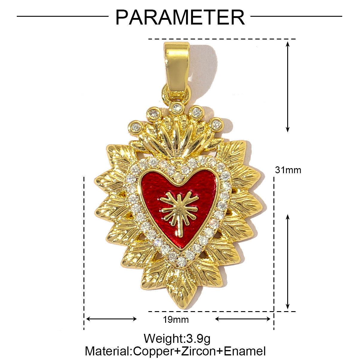 6pcs/pack Luxury 18k Real Gold Cubic Zircon Angel Wing Heart Charms Copper CZ Love Pendants For DIY Jewelry Necklace Making