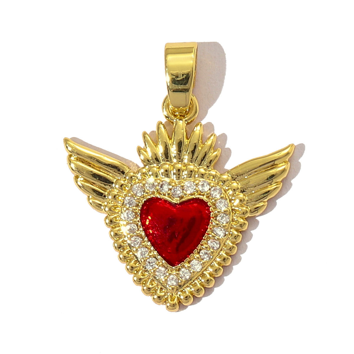 6pcs/pack Luxury 18k Real Gold Cubic Zircon Angel Wing Heart Charms Copper CZ Love Pendants For DIY Jewelry Necklace Making