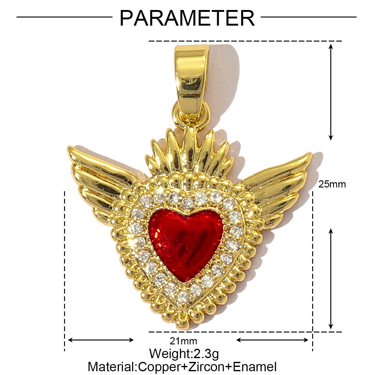 6pcs/pack Luxury 18k Real Gold Cubic Zircon Angel Wing Heart Charms Copper CZ Love Pendants For DIY Jewelry Necklace Making