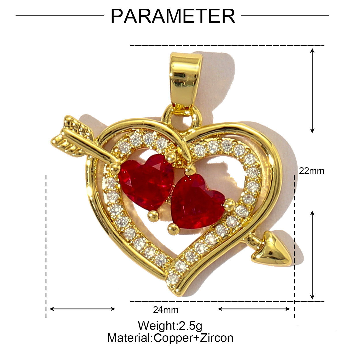 6pcs/pack Luxury 18k Real Gold Cubic Zircon Angel Wing Heart Charms Copper CZ Love Pendants For DIY Jewelry Necklace Making