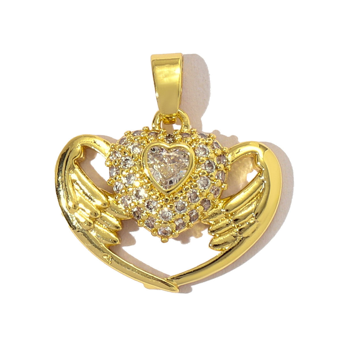 6pcs/pack Luxury 18k Real Gold Cubic Zircon Angel Wing Heart Charms Copper CZ Love Pendants For DIY Jewelry Necklace Making