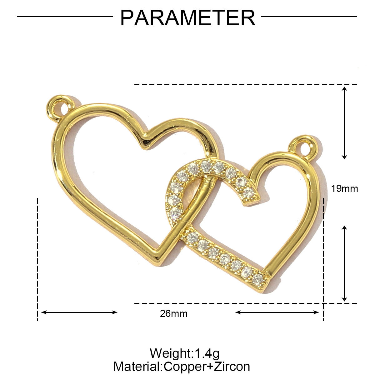 6pcs/pack Luxury 18k Real Gold Cubic Zircon Angel Wing Heart Charms Copper CZ Love Pendants For DIY Jewelry Necklace Making