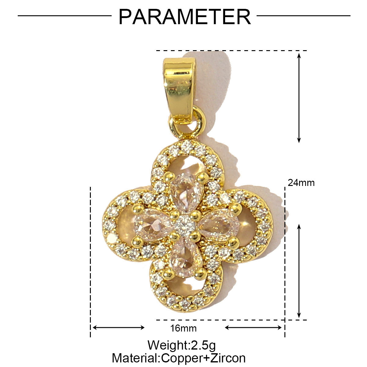 6pcs/pack Luxury Strawberry Cherry Cubic Zircon Angel Wing Charms Clover Rose Flower Copper CZ Necklace Pendants DIY Jewelry