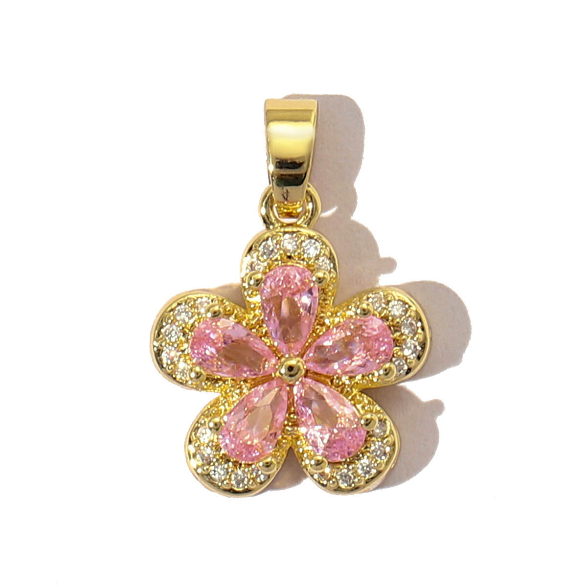 6pcs/pack Luxury Strawberry Cherry Cubic Zircon Angel Wing Charms Clover Rose Flower Copper CZ Necklace Pendants DIY Jewelry