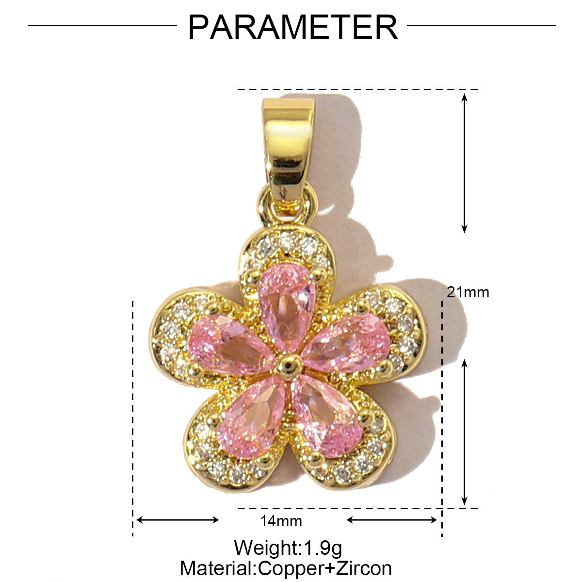 6pcs/pack Luxury Strawberry Cherry Cubic Zircon Angel Wing Charms Clover Rose Flower Copper CZ Necklace Pendants DIY Jewelry