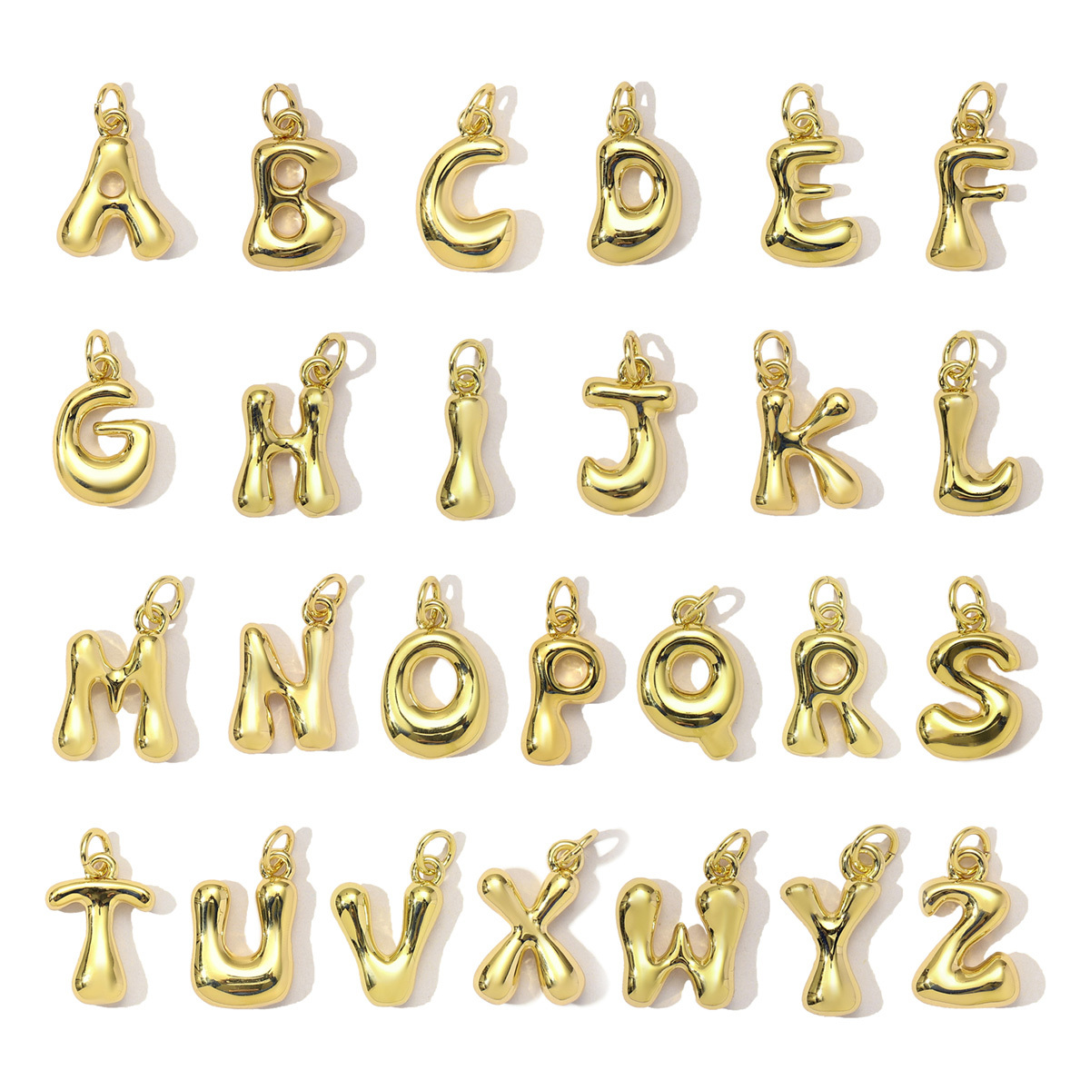 3pcs/Lot 18K Real Gold 26 A-Z Letter DIY Charms Copper Bubble Alphabet Name Necklace Pendants Women's Jewelry Wholesale