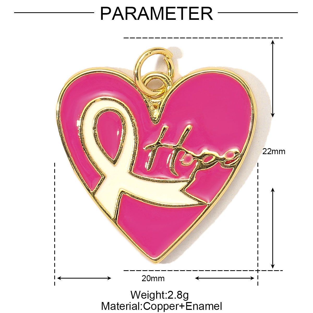 3pcs/Lot Fashion Pink Painted Hope Ribbon DIY Necklace Pendants Women Enamel Heart Butterfly Charms Love Jewelry Wholesale