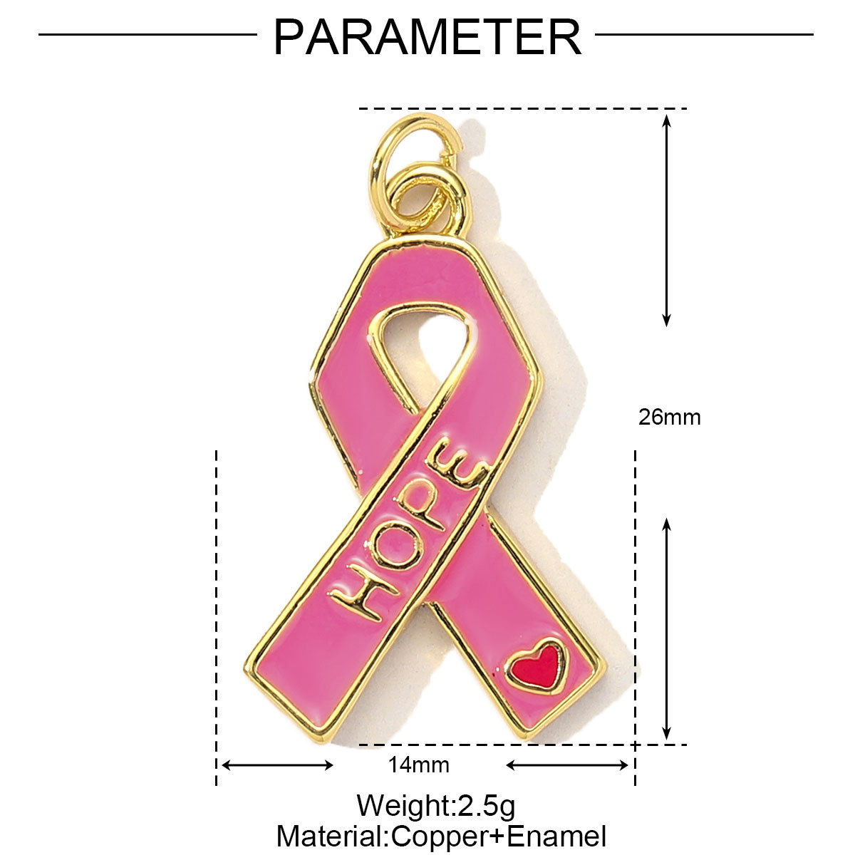 3pcs/Lot Fashion Pink Painted Hope Ribbon DIY Necklace Pendants Women Enamel Heart Butterfly Charms Love Jewelry Wholesale