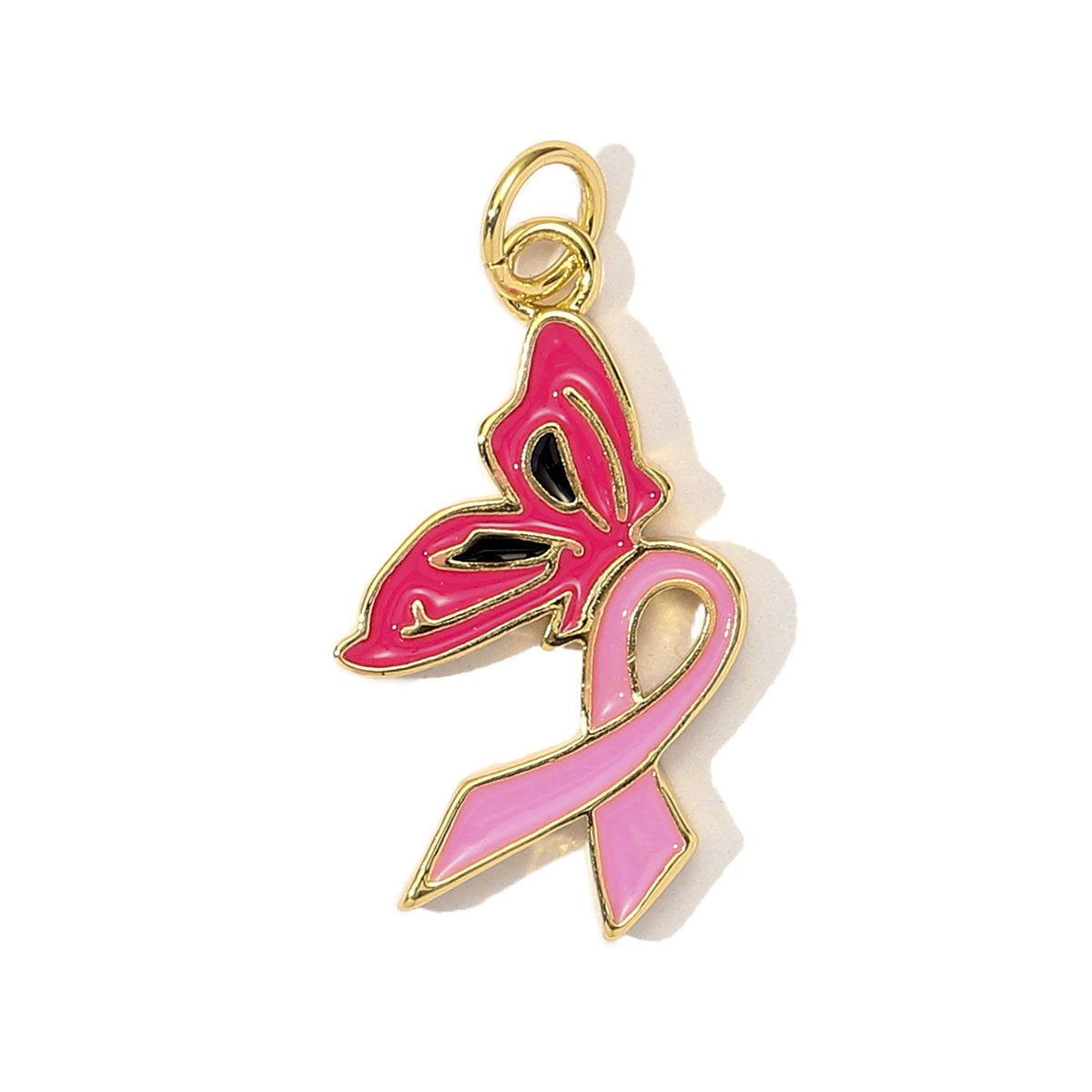 3pcs/Lot Fashion Pink Painted Hope Ribbon DIY Necklace Pendants Women Enamel Heart Butterfly Charms Love Jewelry Wholesale