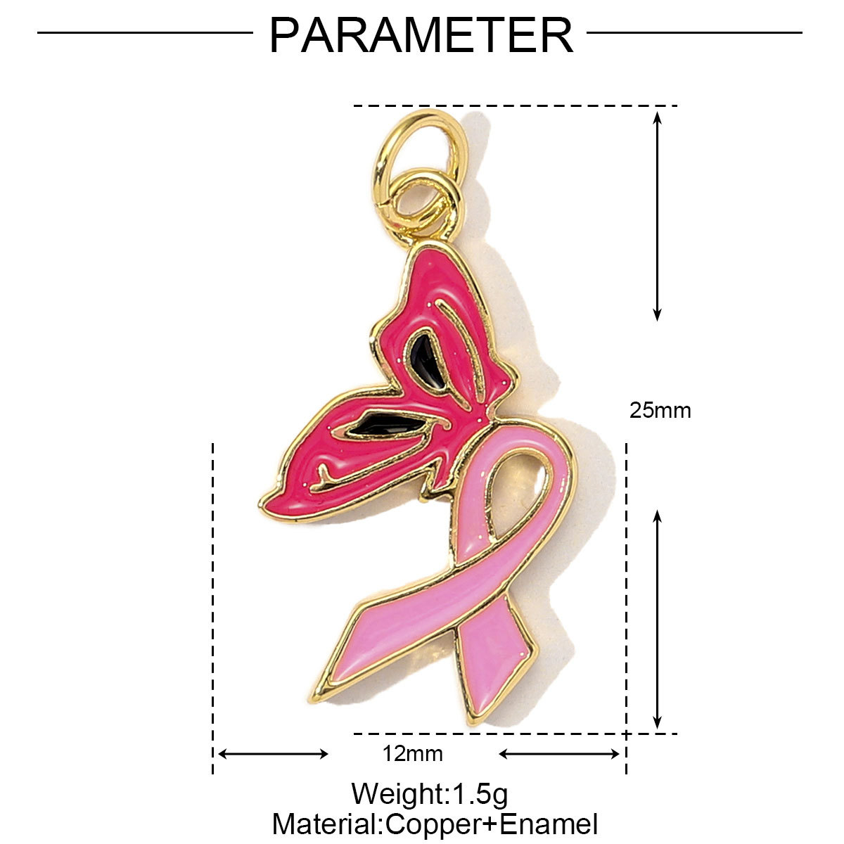 3pcs/Lot Fashion Pink Painted Hope Ribbon DIY Necklace Pendants Women Enamel Heart Butterfly Charms Love Jewelry Wholesale