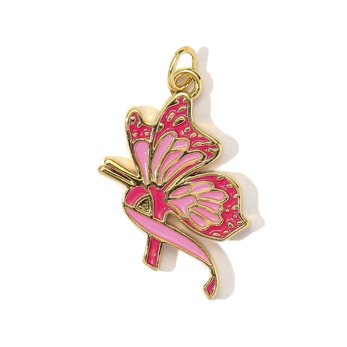 3pcs/Lot Fashion Pink Painted Hope Ribbon DIY Necklace Pendants Women Enamel Heart Butterfly Charms Love Jewelry Wholesale