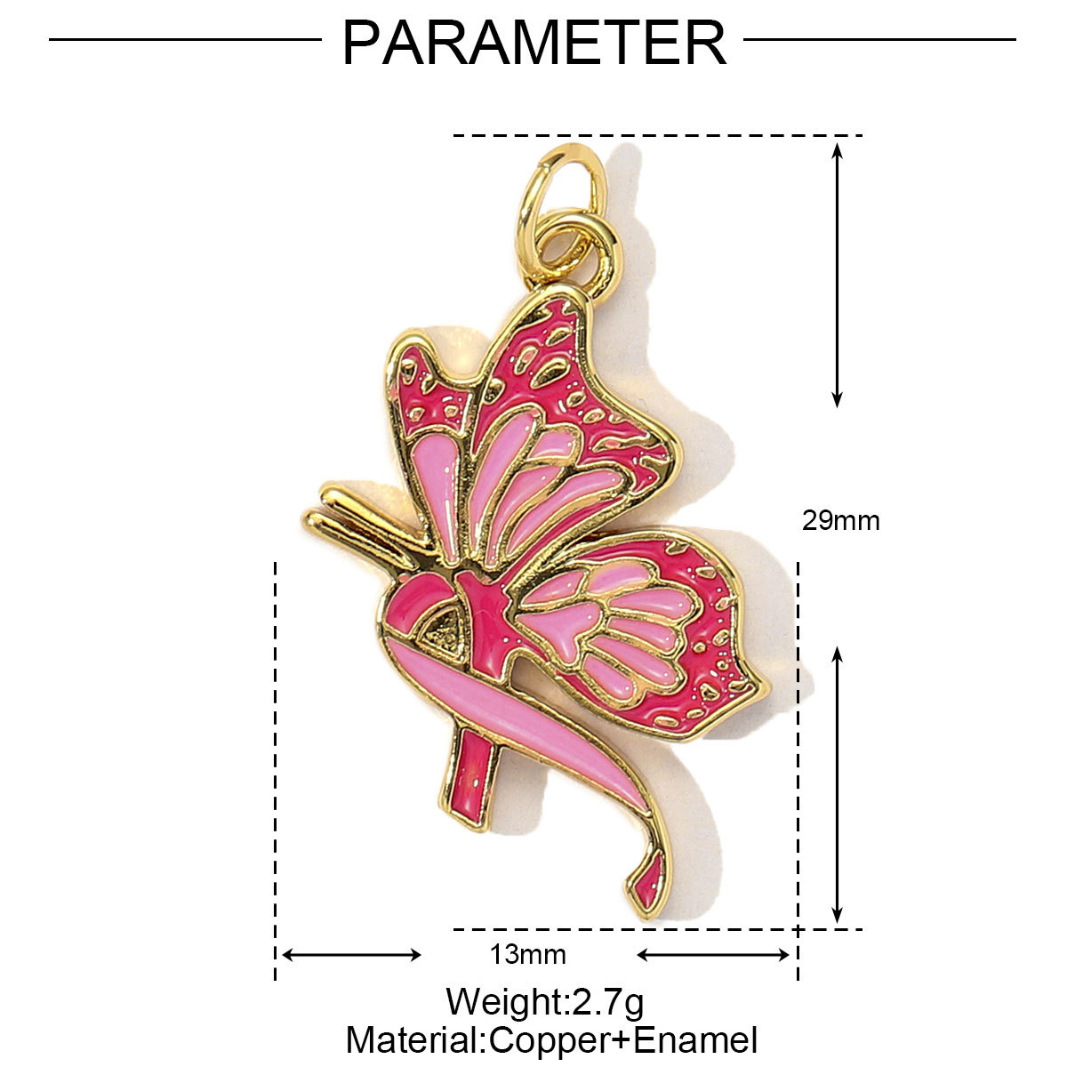 3pcs/Lot Fashion Pink Painted Hope Ribbon DIY Necklace Pendants Women Enamel Heart Butterfly Charms Love Jewelry Wholesale