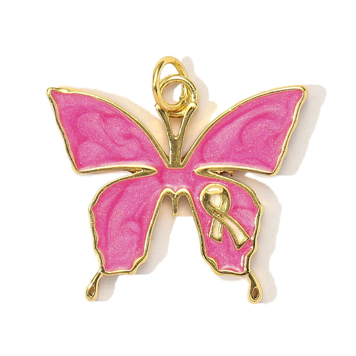 3pcs/Lot Fashion Pink Painted Hope Ribbon DIY Necklace Pendants Women Enamel Heart Butterfly Charms Love Jewelry Wholesale
