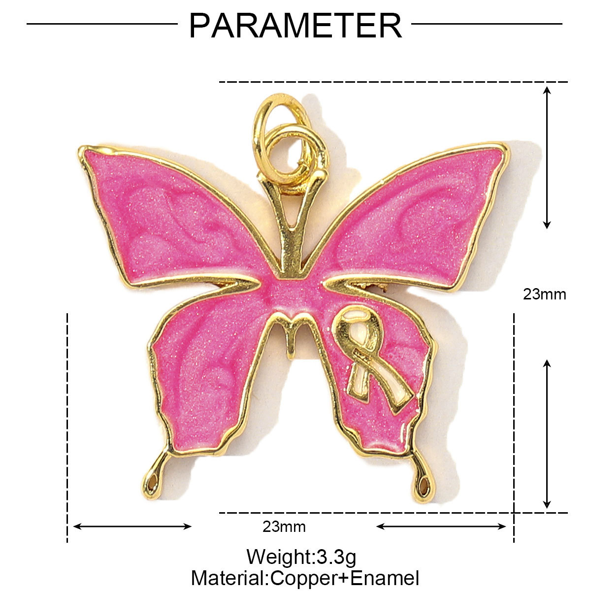 6pcs/Lot Fashion Pink Painted Hope Ribbon DIY Necklace Pendants Women Enamel Heart Butterfly Charms Love Jewelry Wholesale