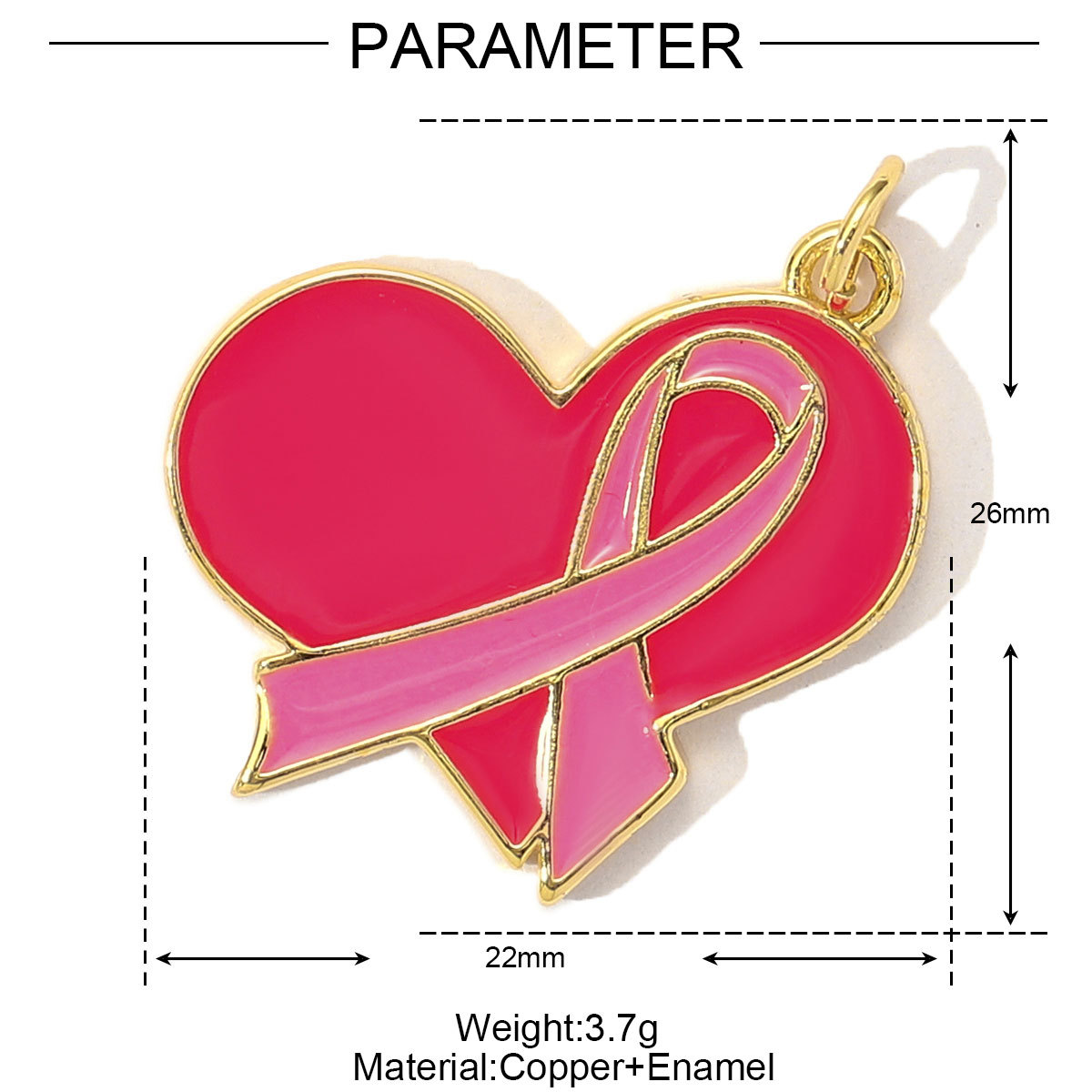 6pcs/Lot Fashion Pink Painted Hope Ribbon DIY Necklace Pendants Women Enamel Heart Butterfly Charms Love Jewelry Wholesale