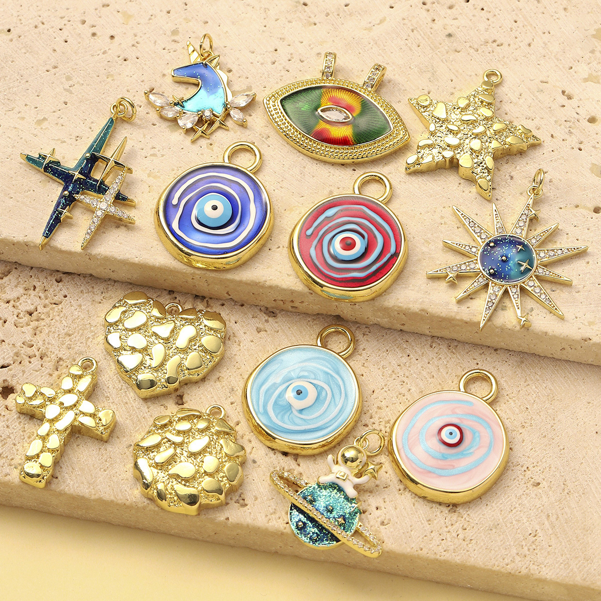 6pcs/Lot Fashion Copper Cubic Zircon Planet Sun Star DIY Charms Women Enamel Evil Eye Unicorn Pendants Cross Heart Jewelry