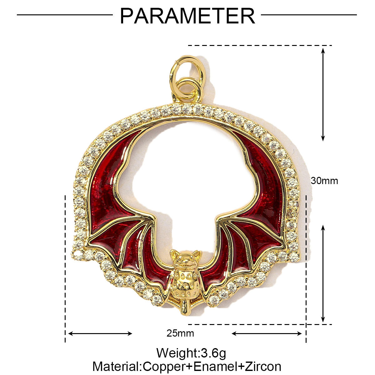 6pcs/Lot Copper Cubic Zircon Gothic Style Cross Skull DIY Charms Women Enamel Bat Necklace Pendants Jewelry Wholesale