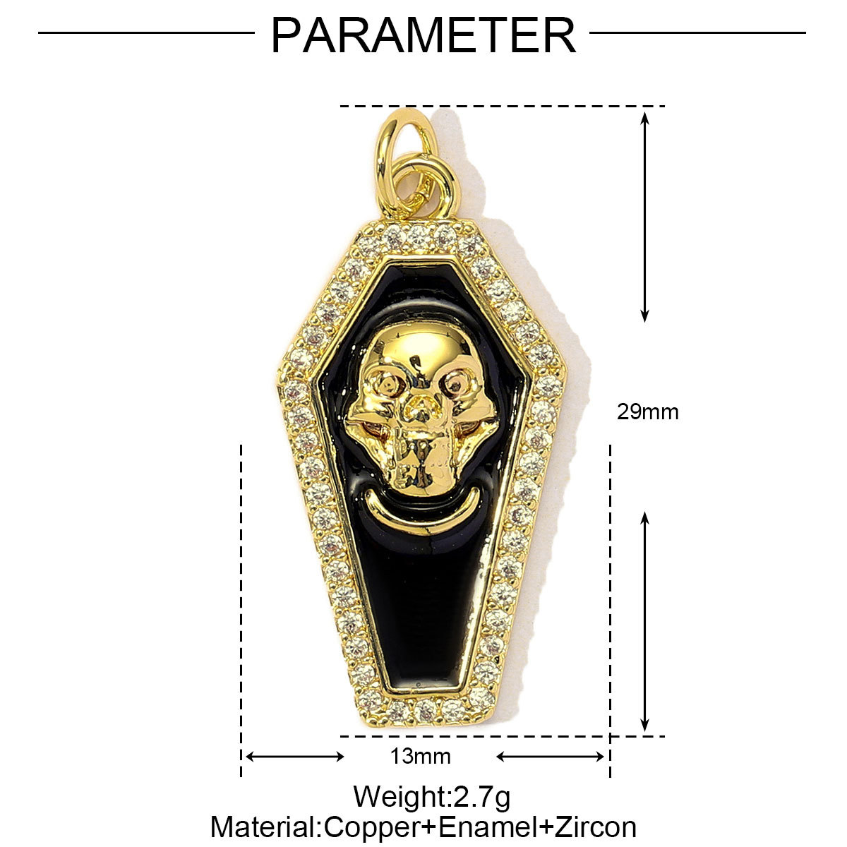 6pcs/Lot Copper Cubic Zircon Gothic Style Cross Skull DIY Charms Women Enamel Bat Necklace Pendants Jewelry Wholesale