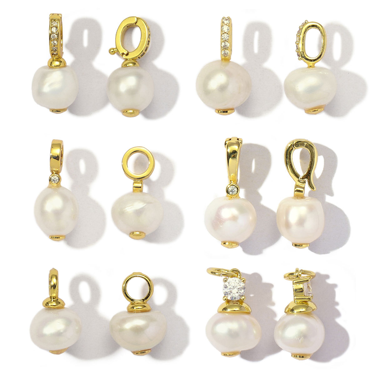 6pcs/Lot Fashion Copper Cubic Zirconia Freshwater Pearl DIY Bracelet Charms Women Butterfly knot Necklace Pendants Jewelry