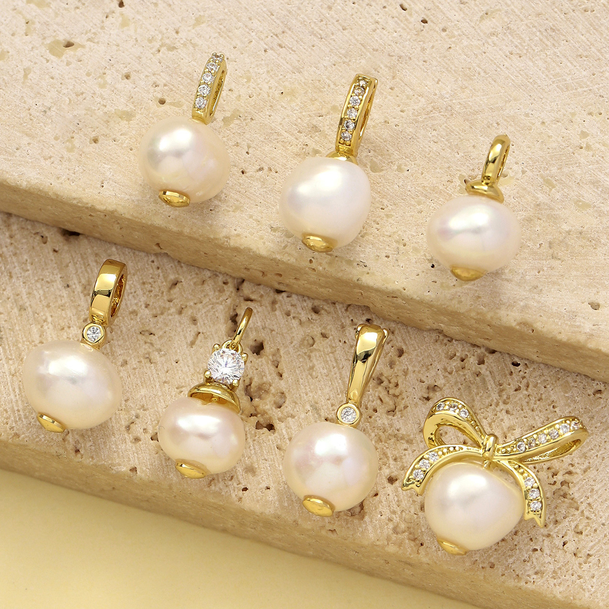 6pcs/Lot Fashion Copper Cubic Zirconia Freshwater Pearl DIY Bracelet Charms Women Butterfly knot Necklace Pendants Jewelry