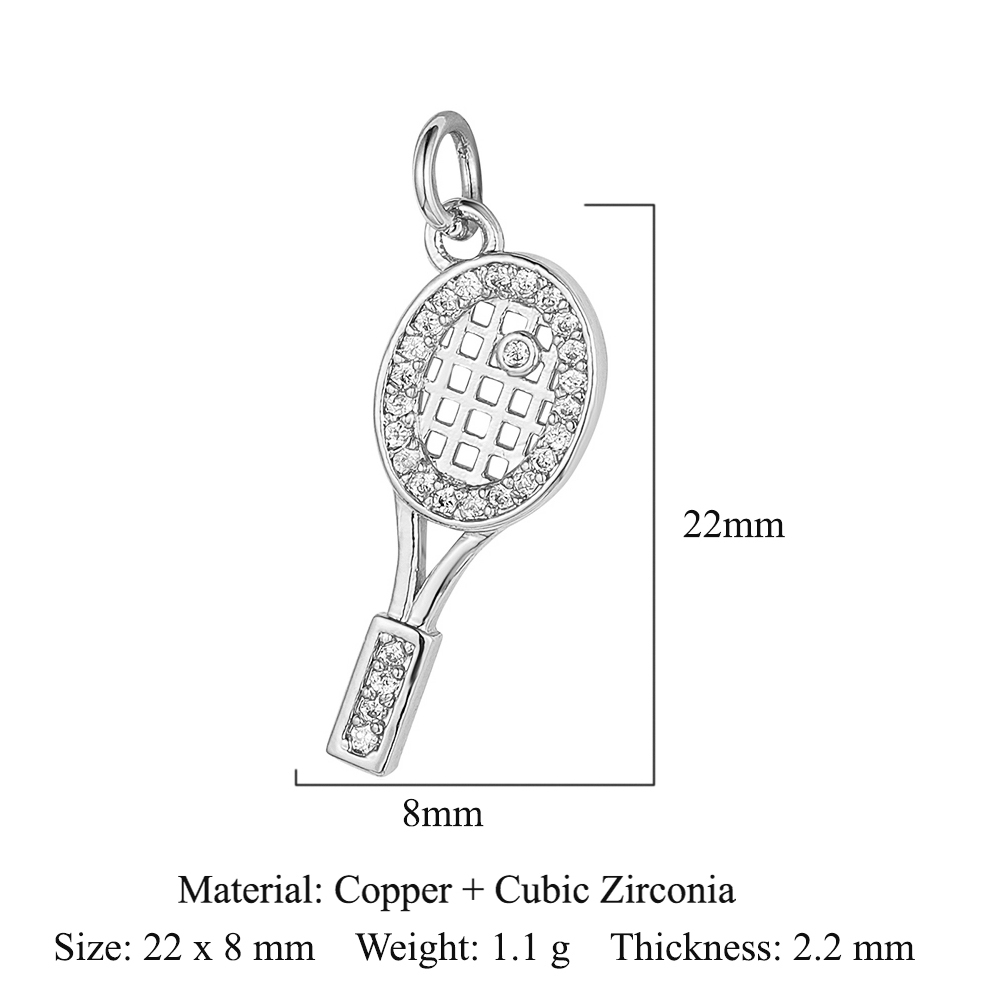 6pcs/pack 18K Gold Plated Girl Boy Cross Copper CZ DIY Charm Women Zircon Heart Key Evil Eye Racket Necklace Pendant Jewelry