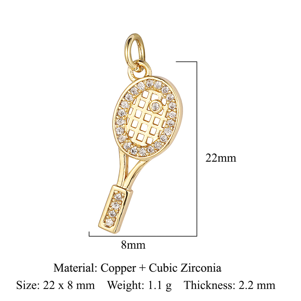6pcs/pack 18K Gold Plated Girl Boy Cross Copper CZ DIY Charm Women Zircon Heart Key Evil Eye Racket Necklace Pendant Jewelry