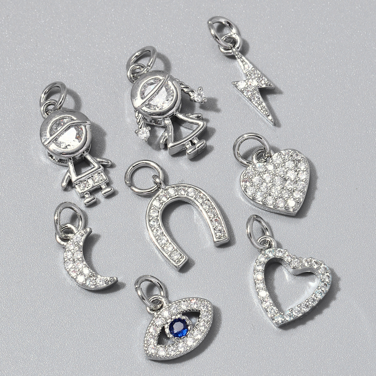 6pcs/pack Copper CZ Little Girl Boy Love Heart DIY Charms Women Zircon Racket Cross Necklace Pendants Heart Key Jewelry Wholesale