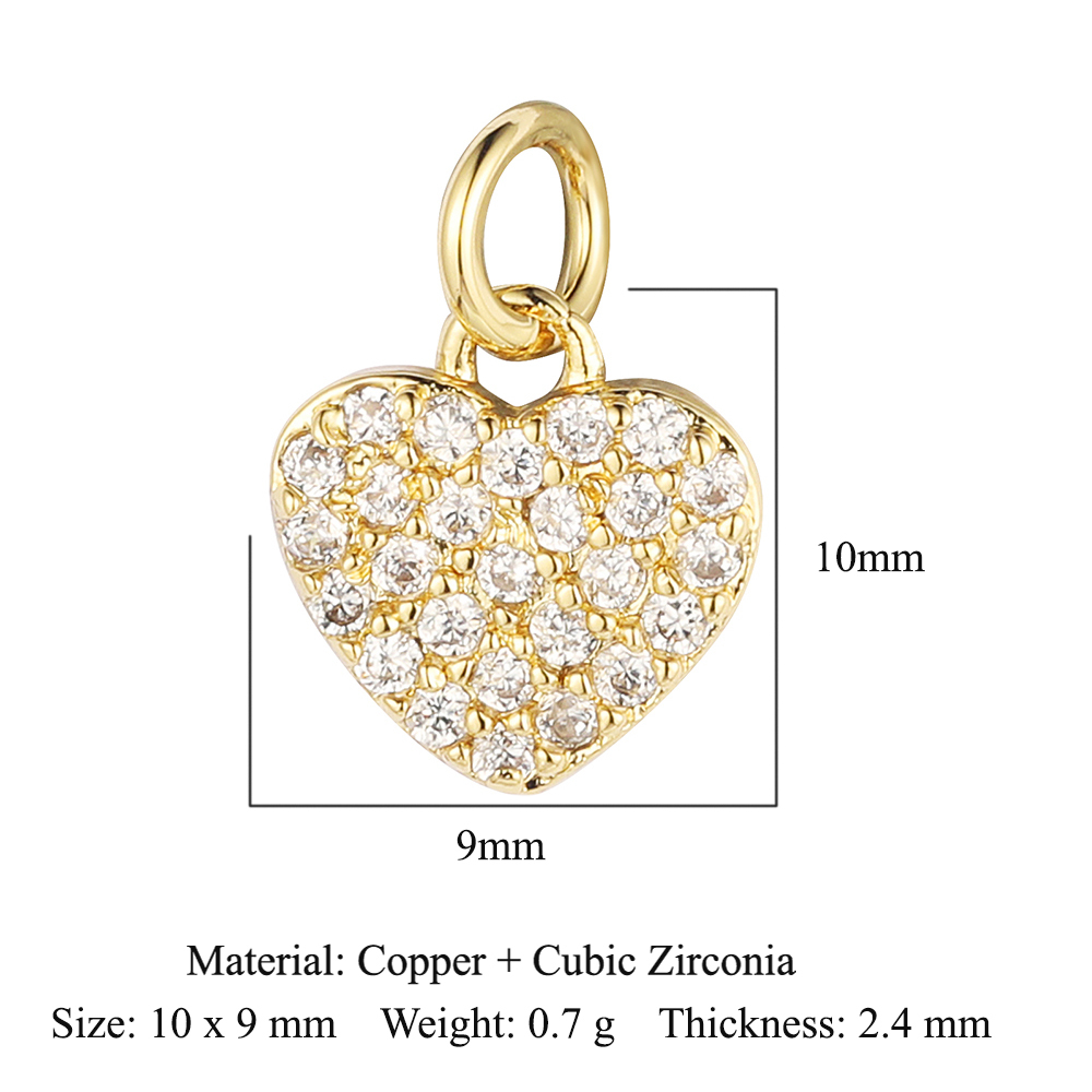 6pcs/pack 18K Gold Plated Girl Boy Cross Copper CZ DIY Charm Women Zircon Heart Key Evil Eye Racket Necklace Pendant Jewelry