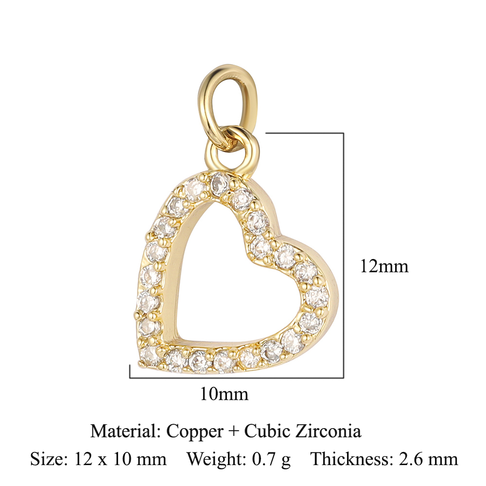 6pcs/pack 18K Gold Plated Girl Boy Cross Copper CZ DIY Charm Women Zircon Heart Key Evil Eye Racket Necklace Pendant Jewelry