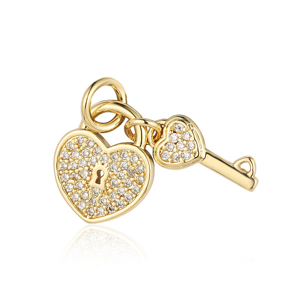 6pcs/pack 18K Gold Plated Girl Boy Cross Copper CZ DIY Charm Women Zircon Heart Key Evil Eye Racket Necklace Pendant Jewelry