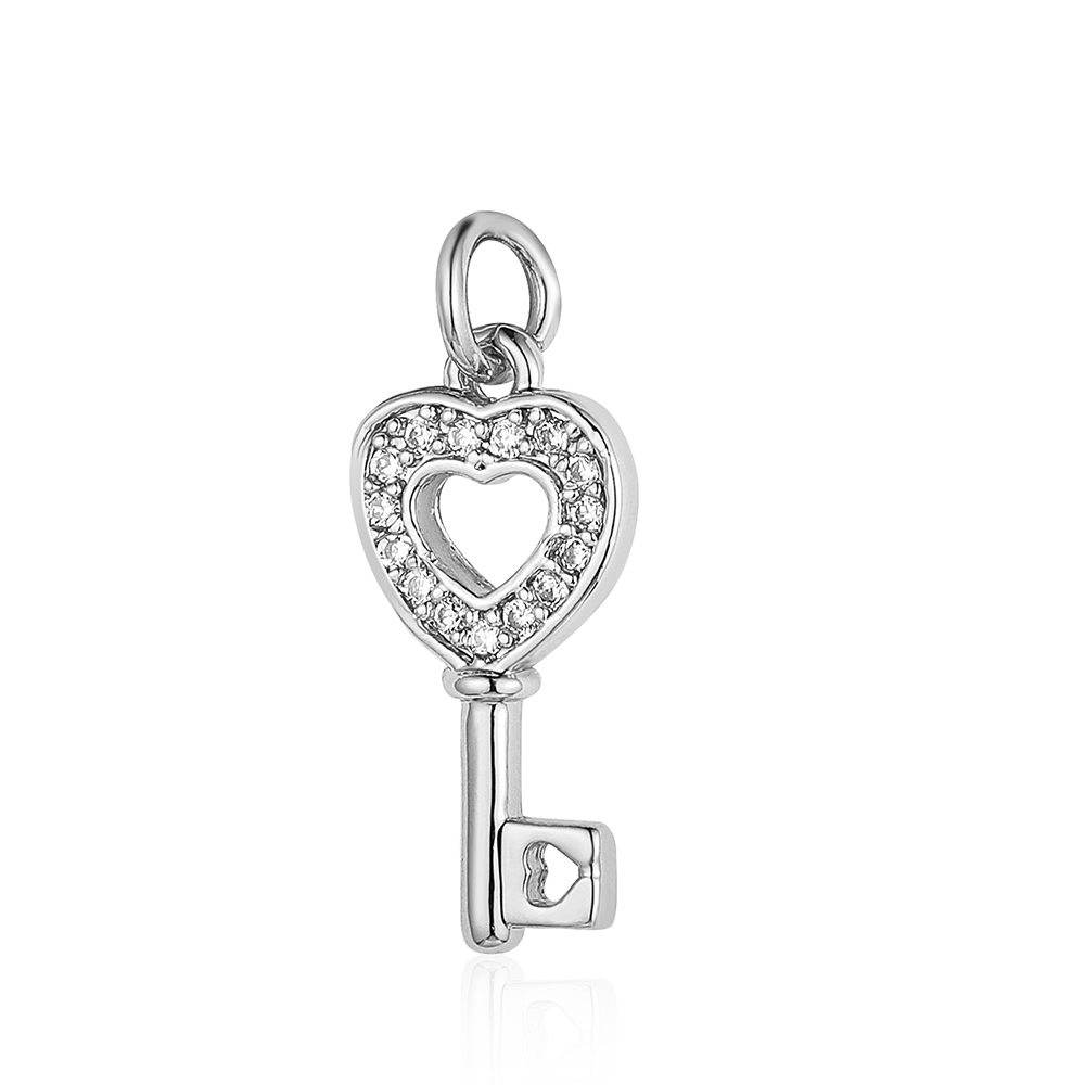 6pcs/pack 18K Gold Plated Girl Boy Cross Copper CZ DIY Charm Women Zircon Heart Key Evil Eye Racket Necklace Pendant Jewelry